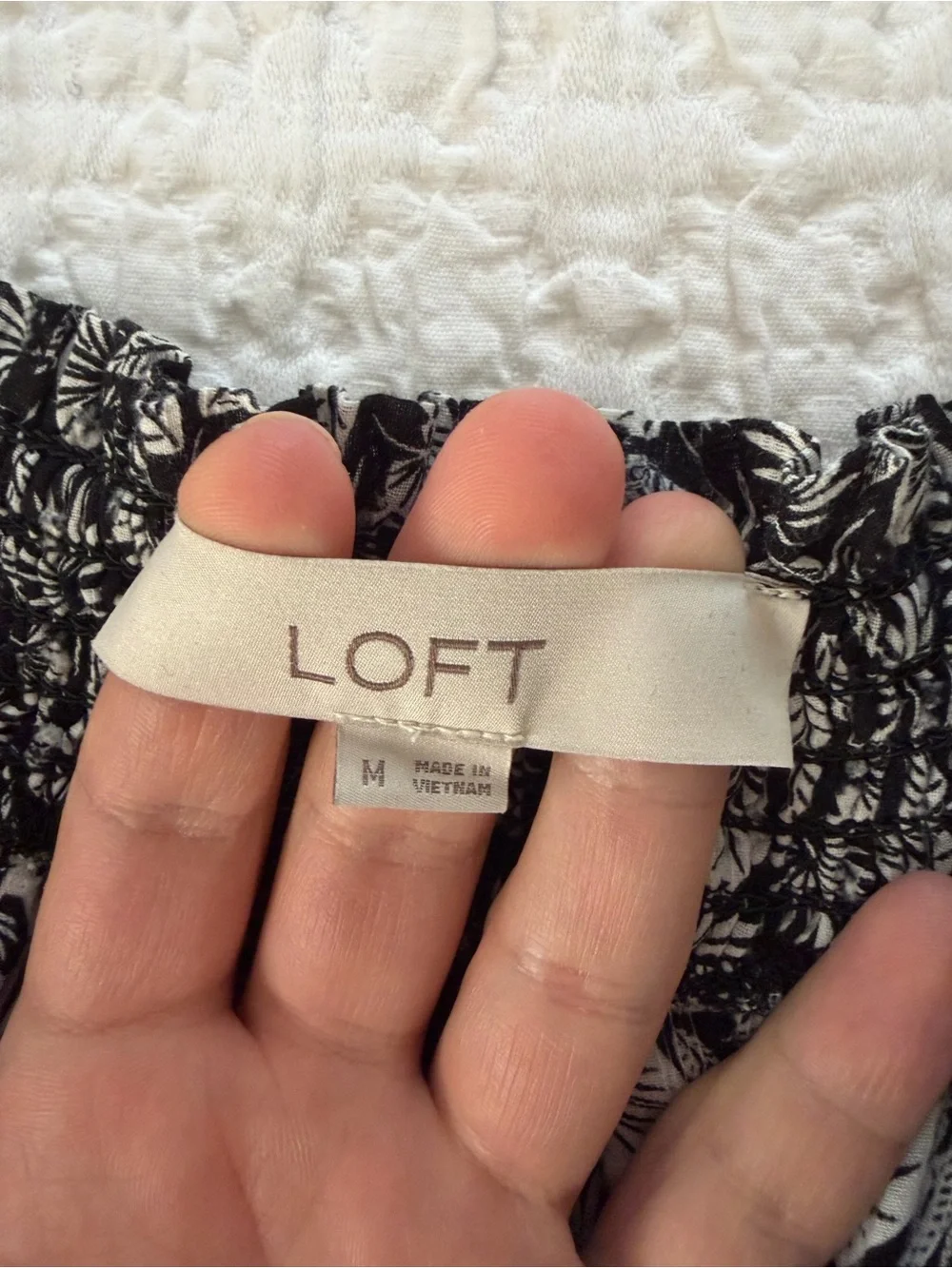 LOFT Black & White Floral Smocked Puff Sleeve  Top